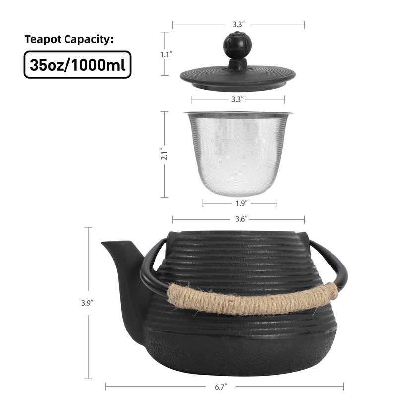 MILVBUSISS Cast Iron Teapot, 35oz Tea Kettle Stovetop Safe with