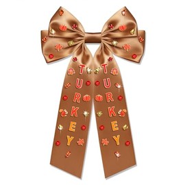 Vokone Fall Thanksgiving Hair Bows Hair Accessories for Women Girls Harvest Turkey Hair Bow Clips Jeweled Hair Barrettes Thanksgiving Party Favors Gifts Letter TURKEY Brown