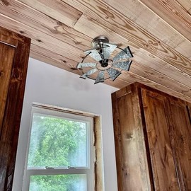 Galvanized Windmill Ceiling Light Non-Motorized 16"- Lighting Fixture Farmhouse Chandelier Kitchen Cottage Modern Lamp Goods Rustic Bathroom Industrial Vintage Chandelier Flush Mount Cabin Metal