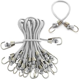 Morobor White Elastic Rope Rubber Strap, 10pcs Mini Bungee Cords with Metal Hooks, Rubber Stretchy Bungee Cords with Hooks for for Bikes, Wire Racks, Tents and Hand Carts etc