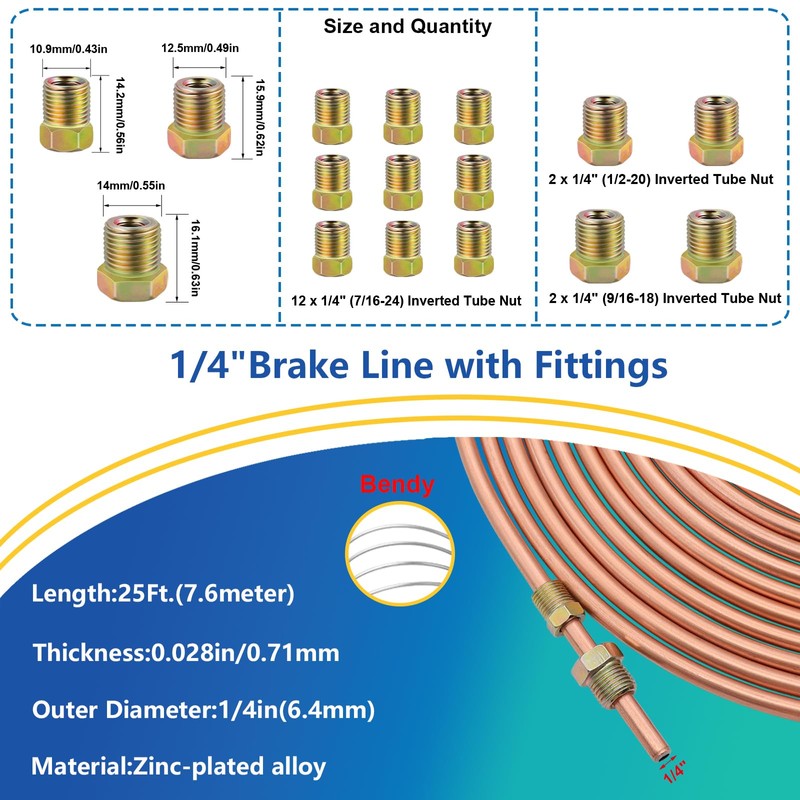 smseace 55Pack 3/16 Inch+1/4 Inch Brake line kit Include 25