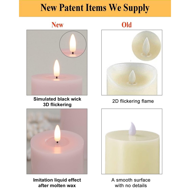 Pink Flameless Candles with Remote and Timer, Real Wax LED