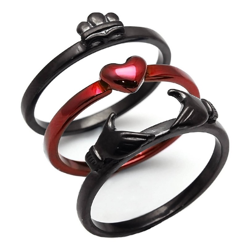 Thin Red Line Claddagh Ring Black and Red Stainless Steel