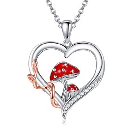 DAYLINLOVE Mushroom Necklace 925 Sterling Silver Mushroom Heart Pendant Mushroom Jewellery Gifts for Women Girls, Sterling Silver