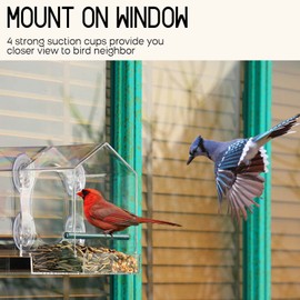 Mrcrafts Window Bird Feeder for Outside with Strong Suction Cups, Fits for Cardinals, Finches, Chickadees etc.…