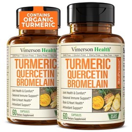 Vimerson Health Quercetin with Bromelain Turmeric Supplement - Quercetin 500mg Capsules + Curcumin with Black Pepper. Joint Supplements for Women & Men. Bromelain Turmeric Curcumin Supplement. 120 Tumeric Caps 2-Pack