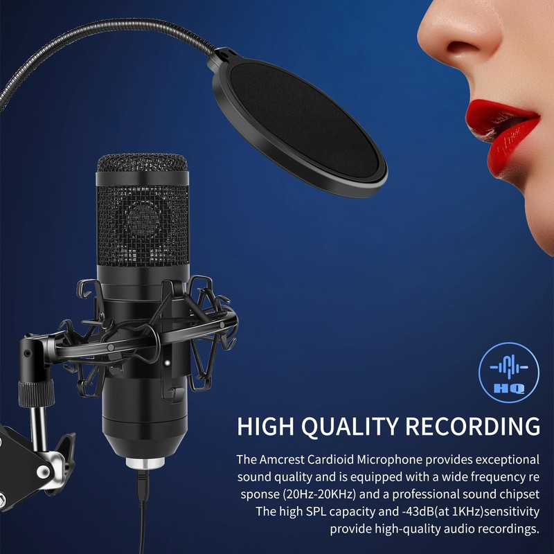 USB Condenser Microphone,Computer PC Microphone Kit with Adjustable Boom Arm