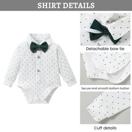 SANMIO Baby Boy Clothes Suits Infant Gentleman Outfit Collared Dress Shirt+Vest+Tie+Corsage+Pants 5Pcs Baby Suit Sets Green