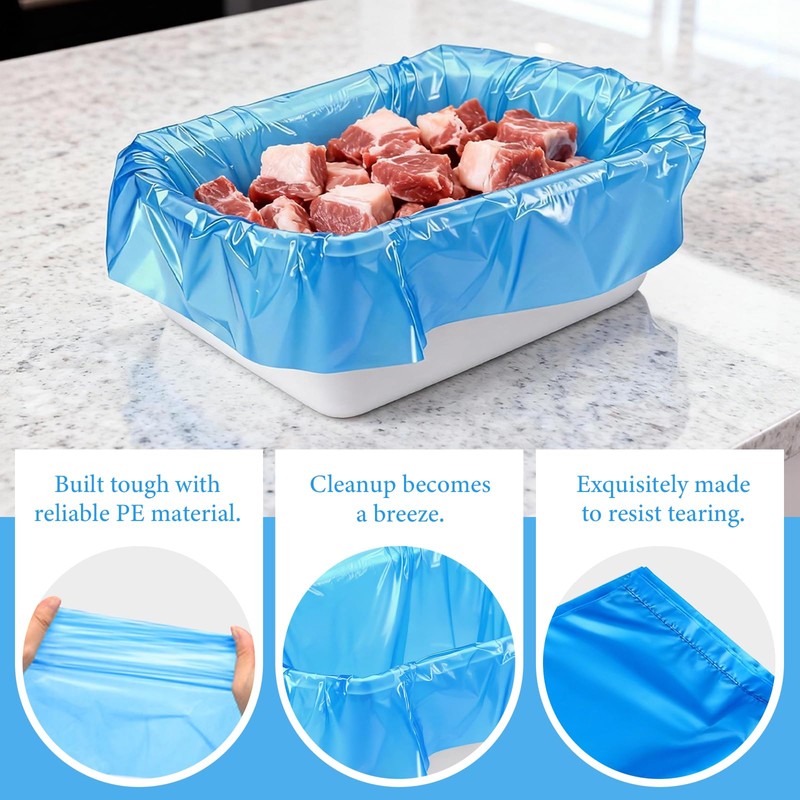 60pcs Disposable Meat Lug Liners,Plastic Liners, 21" x 22" (Blue)