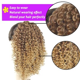 ColorfulPanda 12 Inch Ponytail Extension Ponytail Hairpiece Hair Extension with Drawstring Long Wig Natural Afro Kinky Curly Ponytail for Braid (Blonde Brown)