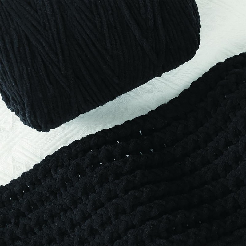 NOTIONSLAND Chunky Chenille Knitting Crochet Yarn (Black, 300g)
