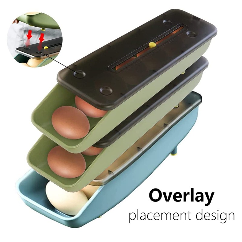 Rolling Egg Dispenser, Egg Holder for Refrigerator, Fridge Egg Organizer