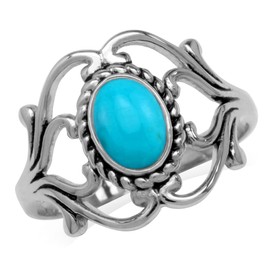 Silvershake Genuine American Blue Turquoise 925 Sterling Silver Victorian Style Rope Ring Gemstone Jewelry for Women Size 4