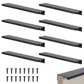 KAHOUI Pack of 8 Cabinet Handles, Black, 200 mm, Concealed Handles with 16 Screws, for Bedroom, Kitchen Cabinets, Wardrobe, Hidden Door Handles, Aluminium