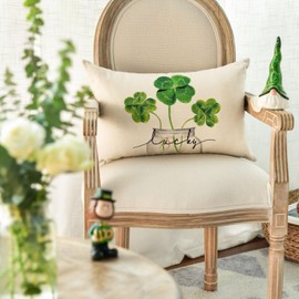 AVOIN colorlife St Patricks Day Lucky Clover Bottle Throw Pillow Cover, 12 x 20 Inch Shamrock Cushion Case Decoration for Sofa Couch