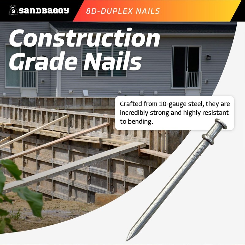 Sandbaggy 8d Duplex Nails (2.55" Length) - Concrete Forms, Scaffolding,