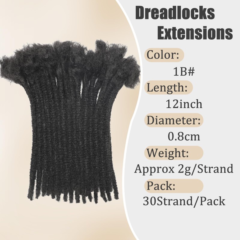 QIDESHENG 12 Inch Dreadlock Extensions Synthetic Hair 30Strands 0.8 Width