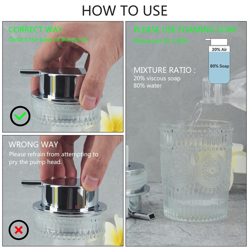 GOYISEE Glass Foaming Hand Soap Dispenser Glass,Hand Soap Dispenser for