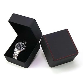 YekouMax Men's Watch Box, Storage Box for Smartwatch and Wristwatches, PU Leather Gift Box for Watch, Jewellery, Birthday, Boyfriend, Men and Women (4, Matte Black/Red Line-4)