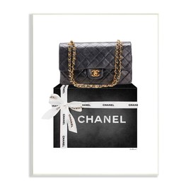 Stupell Industries Black Quilted Purse on Bold Glam Bow Box, Designed by Amanda Greenwood Wall Plaque, 10 x 15