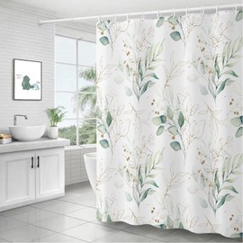 BANLMEYD Shower Curtain Mould Proof Resistant Waterproof Green Leaf Bathroom Curtains with 12 hooks Quick-Drying Weighted 180x180cm (71x71Inch) Polyester Shower Curtains for Bathroom Wet Room Tub