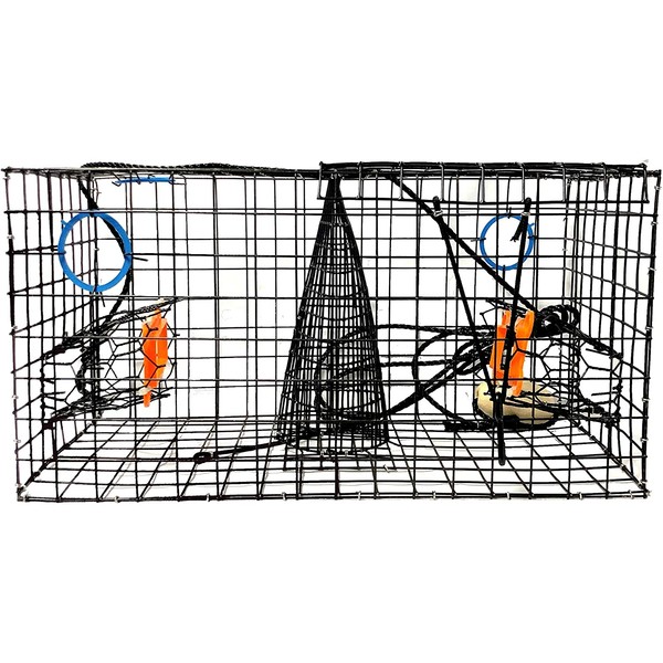 Maryland Blue Crab Pot Trap, PVC Coated Wire mesh, Heavy Duty, Two T.E.D. (Turtle Excluder Device), Two Escape Rings, Float, Rope, Ready for use. Come with Crab & Lobster Measure Gauge. Made in USA
