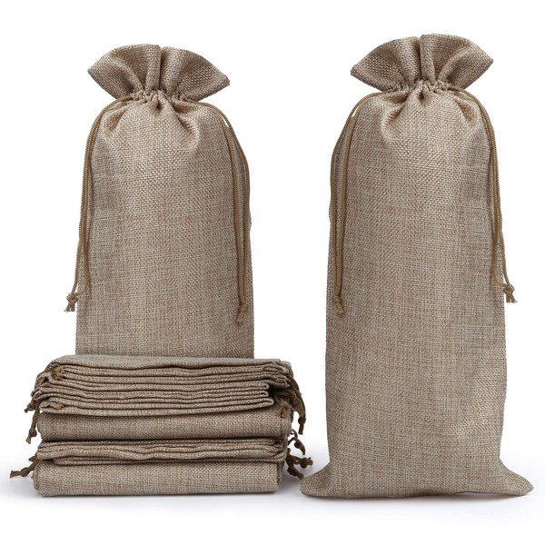 Naler 12 x Wine Bags, Natural Jute Bags, Fabric Bags, Gift Bags for Wine Bottles, Champagne Bottles, 16 x 36 cm