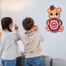 2PCS Valentine's Day Dart Board Sticky Balls Games for Kids - Valentines Gifts Bear Dart with 6 Balls Classroom Party Favors