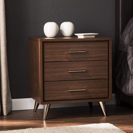 SEI Furniture Oren Bedside Table w/ Drawers, Brown