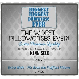 Extra Large Pillowcase. 32” Inches Wide. Biggest Pillowcase Will Comfortably Fit Even The Biggest Pillows. Extra Soft Microfiber. King Grey 2-Pack