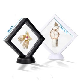 4PCS 3D Floating Frame Display Holder Stands, 7x7IN Coins Display Case Large Portable PE Film Jewelry Storage Box Transparent Display Organizer for Challenge Coins, AA Medallions, Gems