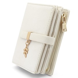 GOUNNU Women's Small Purse, PU Leather Wallet with RFID Blocking, Small Purse and Zip, Press Stud and 17 Card Slots, beige, Modern