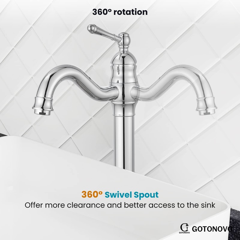 gotonovo Vessel Sink Faucet 360° Swivel Spout Single Handle Tall