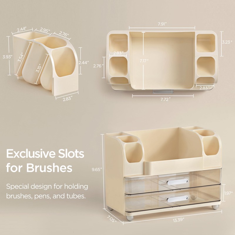 HBlife Makeup Organizer for Vanity with Brush Holder, Large Bathroom