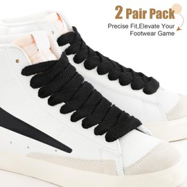 Stepace 5/8" Wide Fat Shoe Laces for Sneakers 2 Pairs Thick Shoelaces for Skate Shoes and Boots Flat Double Layer Cotton Laces Replacement (Black,55Inches)