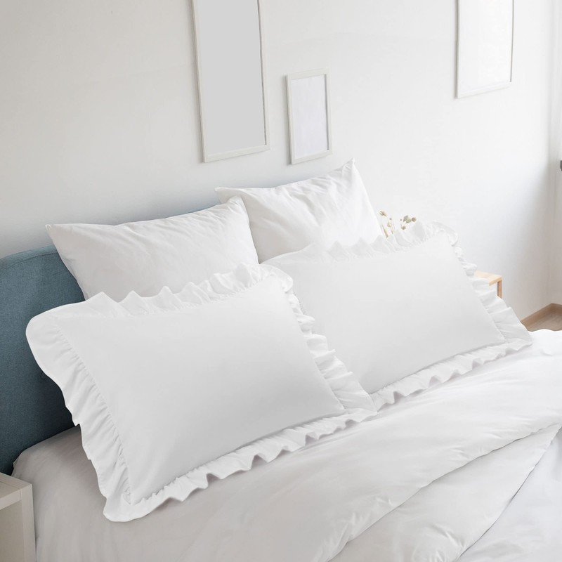 PiccoCasa Brushed Ruffle Pillowcases 2 Pack, Soft Breathable Pillow Covers