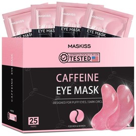 Maskiss Gold Collagen Eye Mask,24k Gold, Caffeine,Hyaluronic Acid,Aloe Vera Eye Masks For Dark Circles Puffy Eyes Undereye Bags Wrinkles,Gift For Women & Men - Specification: 25 Pairs(Caffeine)