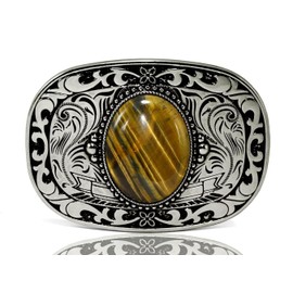 GURANSE Natural Gems Stone Belt Buckle With Acanthus Rectangle Frame Western Cowboy Style More Colors