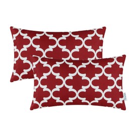 CaliTime Pack of 2 Soft Canvas Pillow Covers Cases for Couch Sofa Home Decor Modern Quatrefoil Accent Geometric 12 X 20 Inches Burgundy