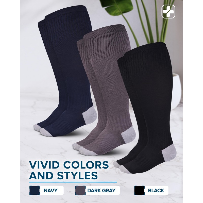 Doctor's Select 3 Pairs Plus Size Compression Socks Wide Calf