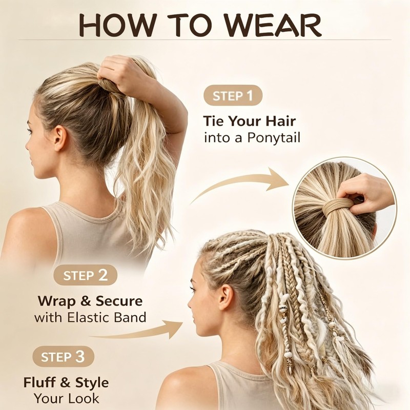 22 Inch Elastic Dread Ponytail Extension Dreadlock Ponytail Extension Synthetic