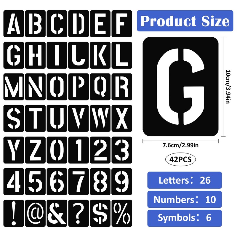 TPTGIAR 42 PCS Letter Stencils Large, 4 Inch Plastic Stencils