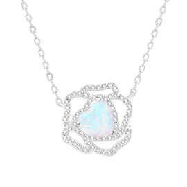 KIMIEVOL Women's Necklace, 12 Months, Birthstone, Rose Motif, Platinum Plated, Silver, 925 Jewelry, Accessory, Birthday, White Day, Mother's Day, Christmas Gift, Gift Wrapping Included, Sterling