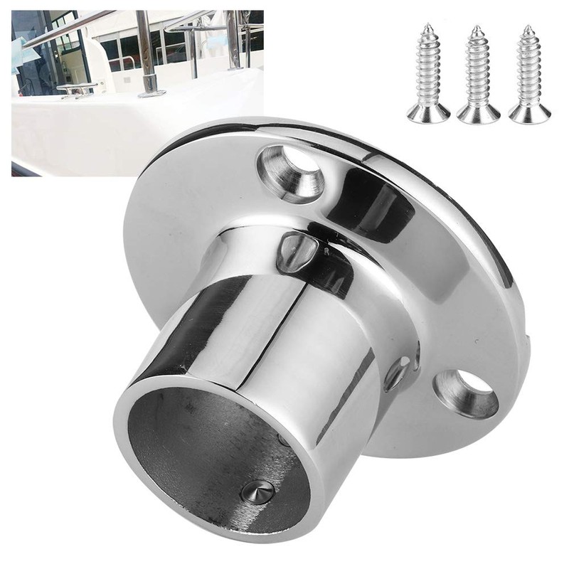 Base Rail Fitting, 316 Stainless Steel Round Stanchion Base 90