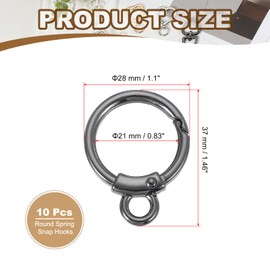 PATIKIL Round Spring Snap Hooks, 10 Pcs O Ring Clip Keychain Zinc Alloy Trigger Buckle for Purse Handbag DIY Accessory, Black