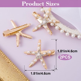 PAGOW 2 Pcs Starfish Hair Clips, Gold Rhinestone Pearls Hair Clips, Faux Pearl Crystal Sea Star Wedding Headpiece Hair Accessories For Women Bride