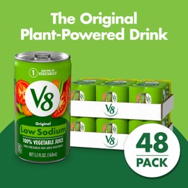 V8 Low Sodium Original 100% Vegetable Juice, Vegetable Blend with Tomato Juice, 5.5 Fl Oz - 8 Count (Pack of 6)