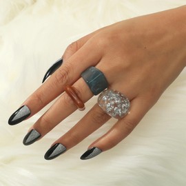 Resin Chunky Rings Acrylic Chunky Wide Rings Chunky Statement Rings Thick Knuckle Rings Cute Trendy Finger Rings Stackable Band Ring for Women Stuffers for Adults Girls Clearance Items