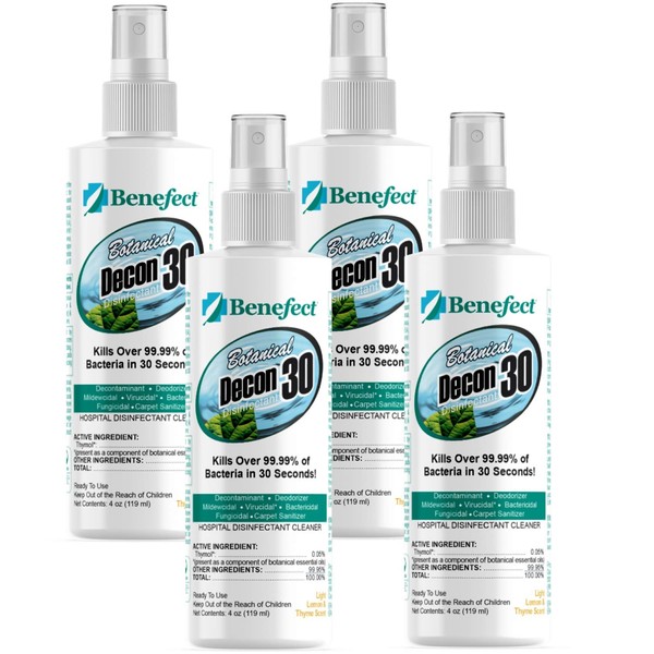 BenefectDecon 30 All-Natural Spray & Multipurpose Cleaner, Pump Spray Bottle, 4 ounce (4 Pack)