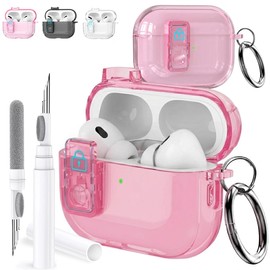 2 en 1 Funda para Airpods Pro 3 y Limpiador, Adecuado para Funda Protectora AirPods Pro 3, Material de TPU, con Cerradura de Seguridad y Llavero, Admite Carga Lnalámbrica